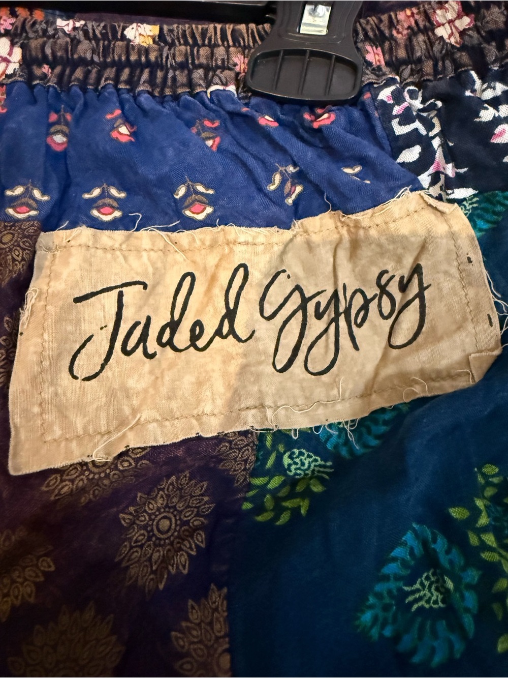NEW Jaded Gypsy bohemian patchwork wide-leg cropped Pants L/XL - Picture 3 of 4